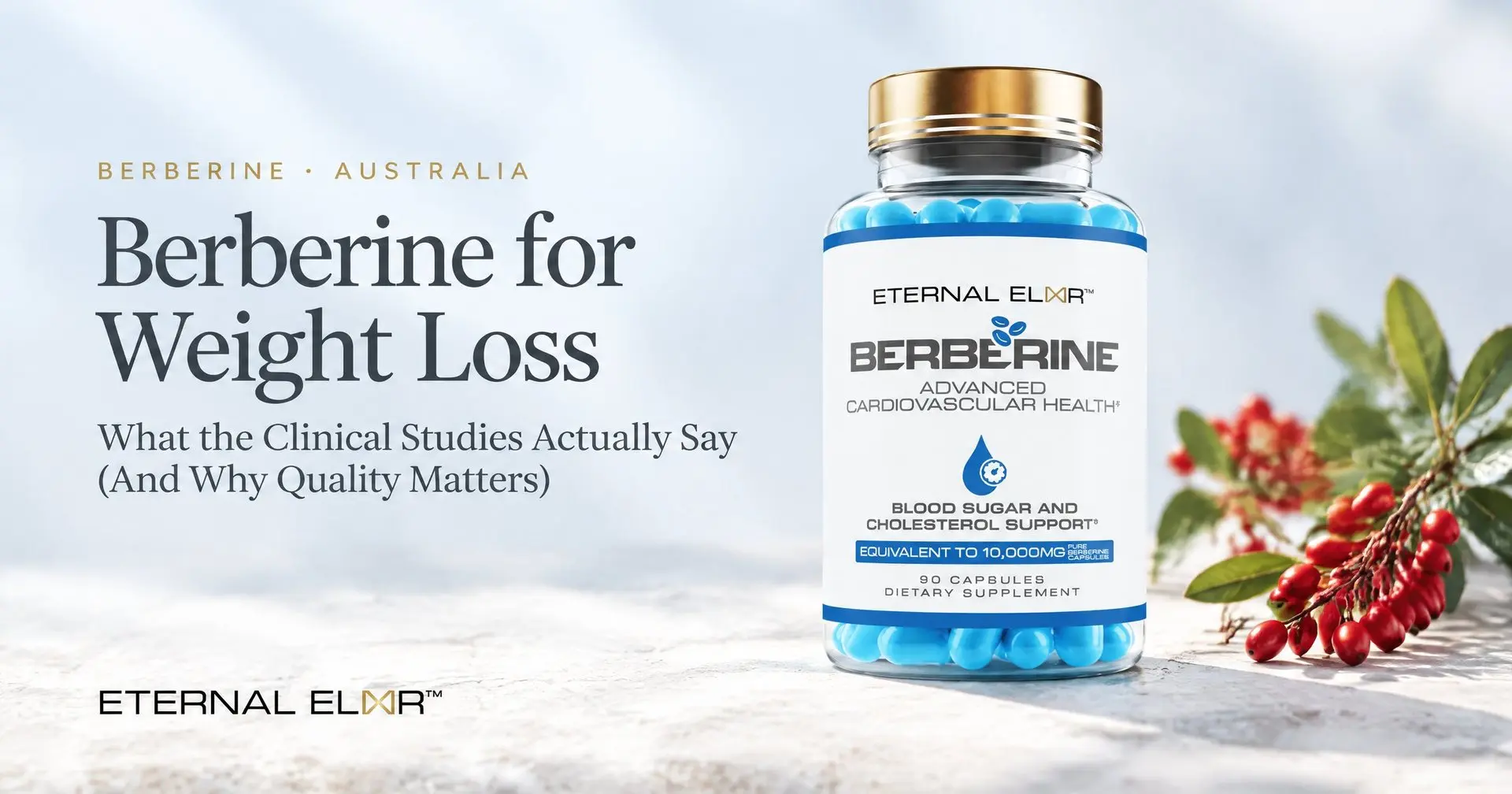 Berberine for Weight Loss: What the Clinical Studies Actually Say (And Why Quality Matters) – Eternal Elixir Berberine HCl 500mg 20:1 bottle