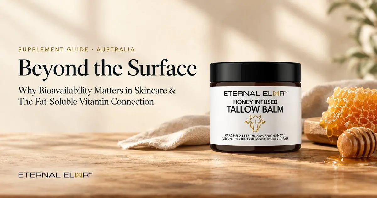 Beyond the Surface: Why Bioavailability Matters in Skincare & The Fat-Soluble Vitamin Connection – Eternal Elixir Grass-Fed Tallow Balm jar