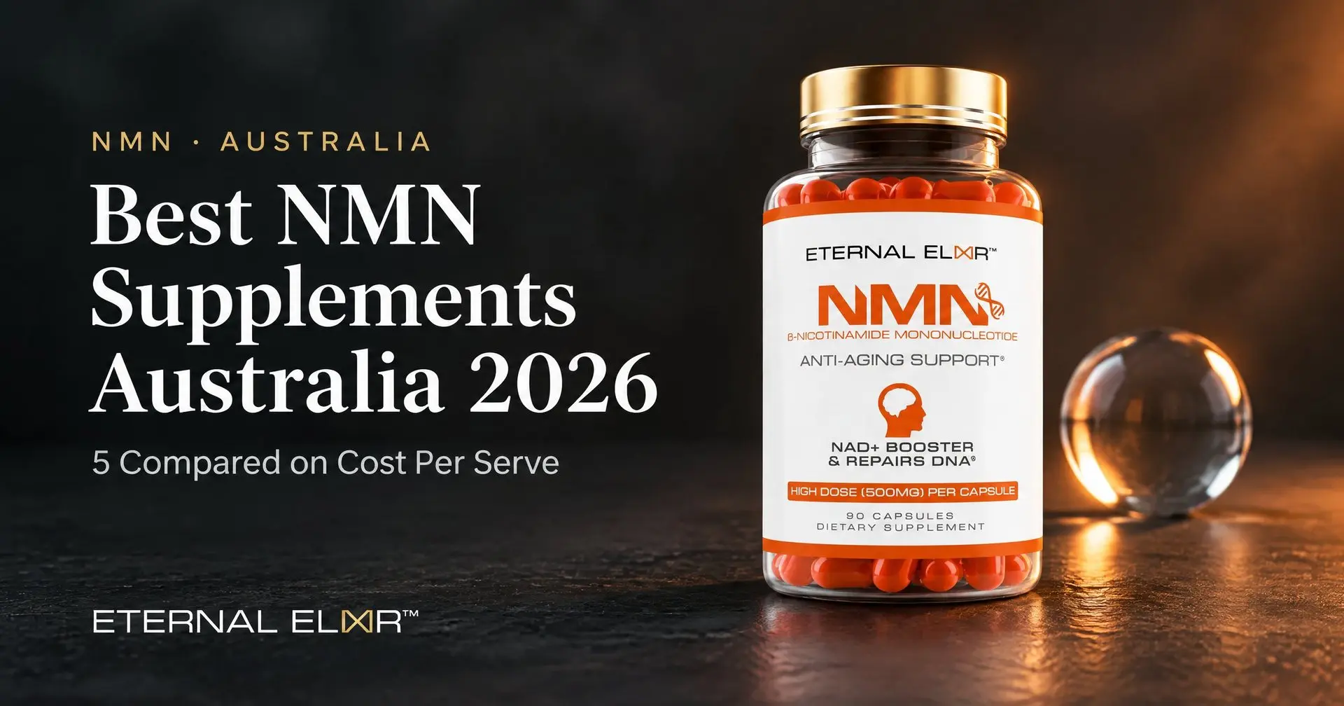 Best NMN Supplements Australia 2026: 5 Compared on Cost Per Serve – Eternal Elixir NMN 500mg bottle