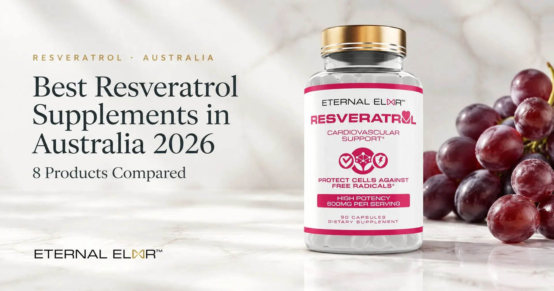 Best Resveratrol Supplements in Australia 2026: 8 Products Compared – Eternal Elixir Trans-Resveratrol 1200mg bottle