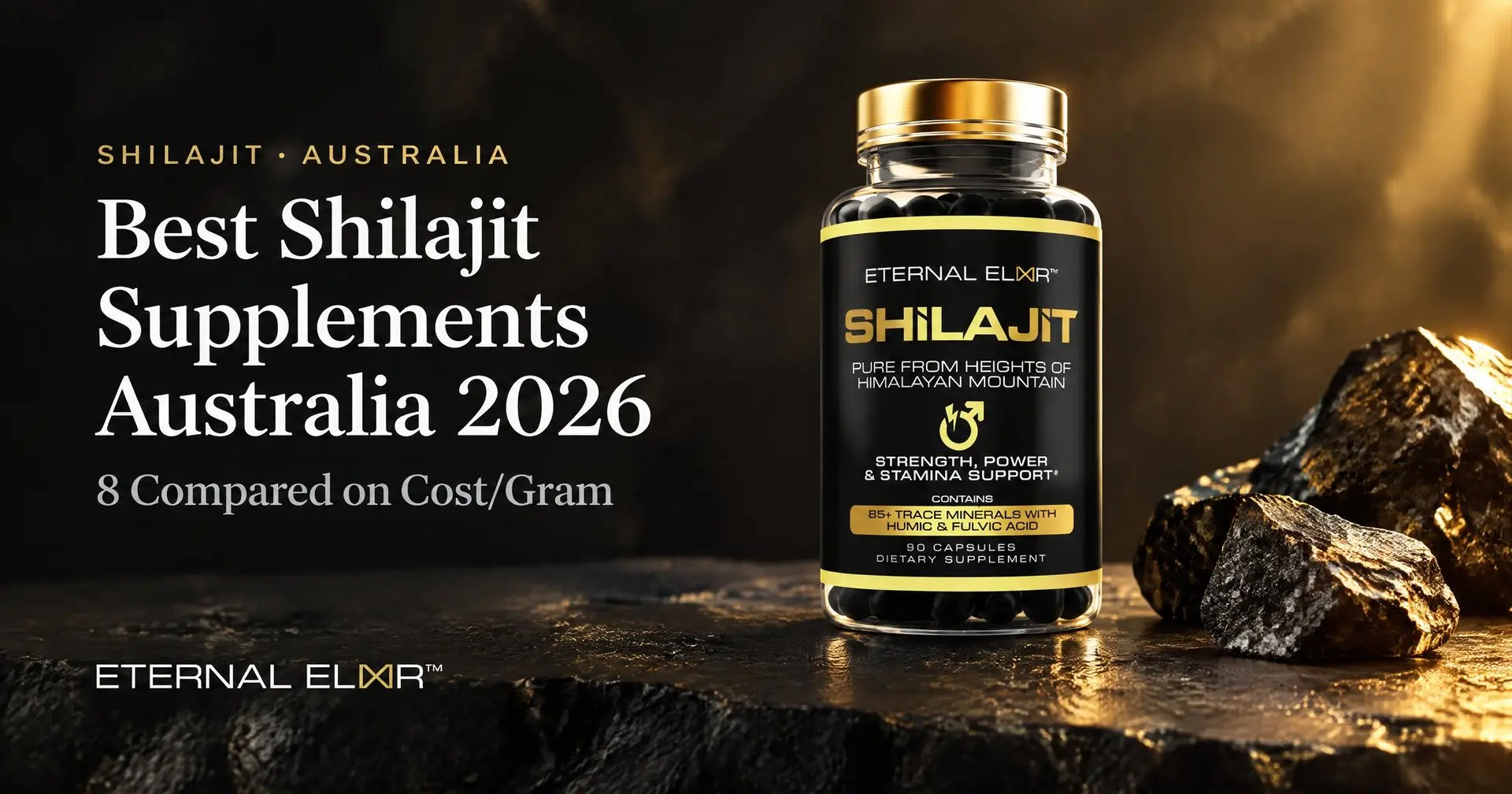 Best Shilajit Supplements Australia 2026: 8 Compared on Cost/Gram – Eternal Elixir Shilajit 1000mg bottle