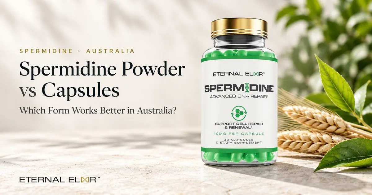 Spermidine Powder vs Capsules: Which Form Works Better in Australia? – Eternal Elixir Spermidine 10mg bottle
