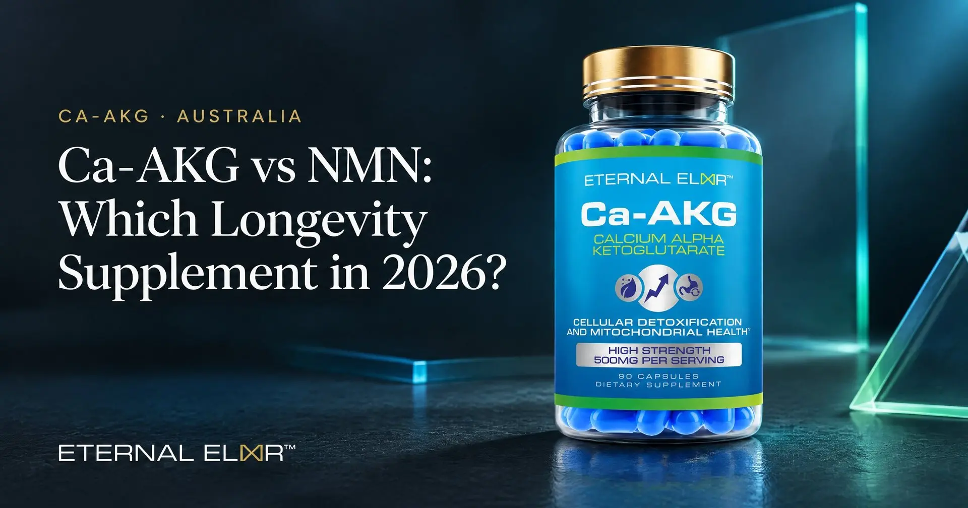 Ca-AKG vs NMN: Which Longevity Supplement in 2026? – Eternal Elixir Ca-AKG 500mg bottle