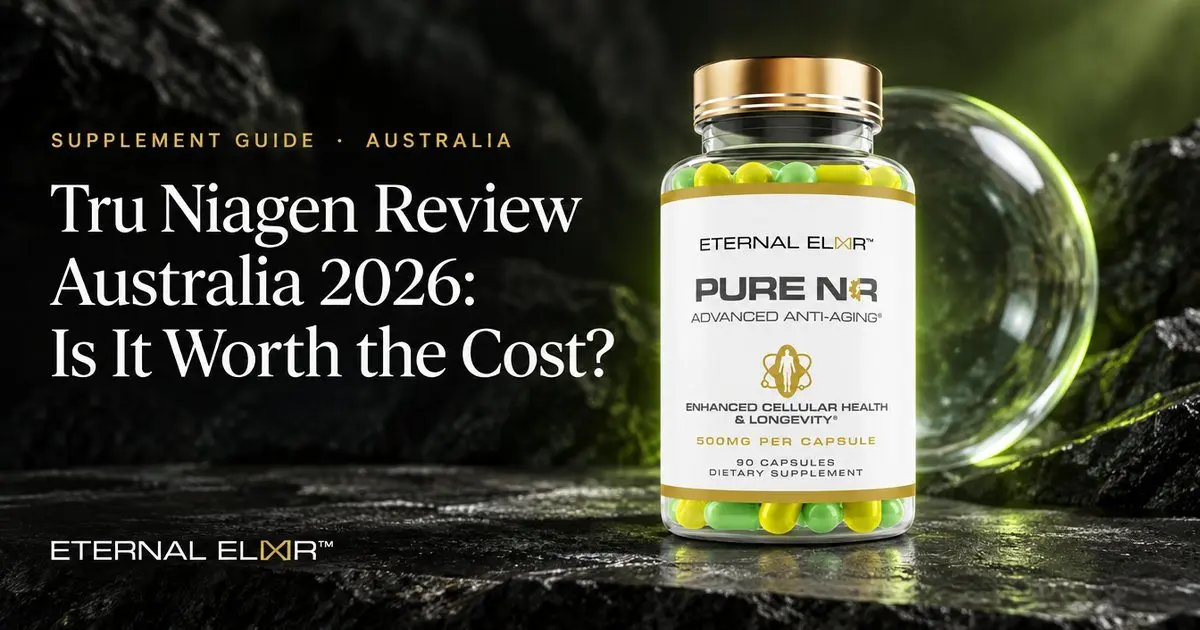 Tru Niagen Review Australia 2026: Is It Worth the Cost? – Eternal Elixir Pure NR 500mg bottle