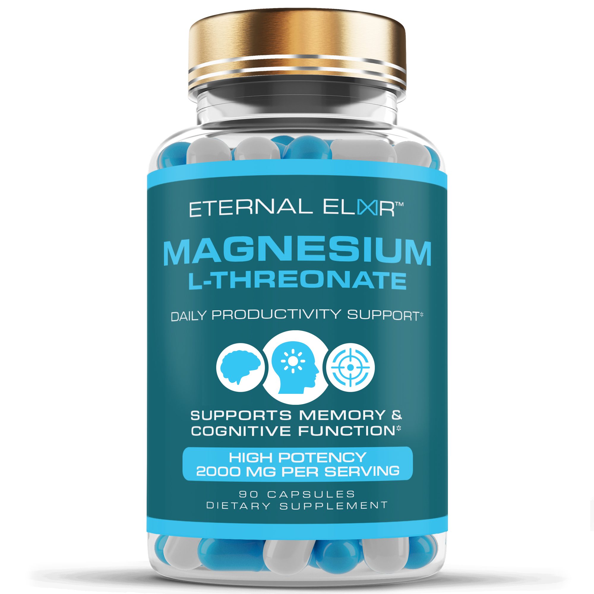 Eternal Elixir Magnesium L-Threonate, 90 capsules - front of bottle