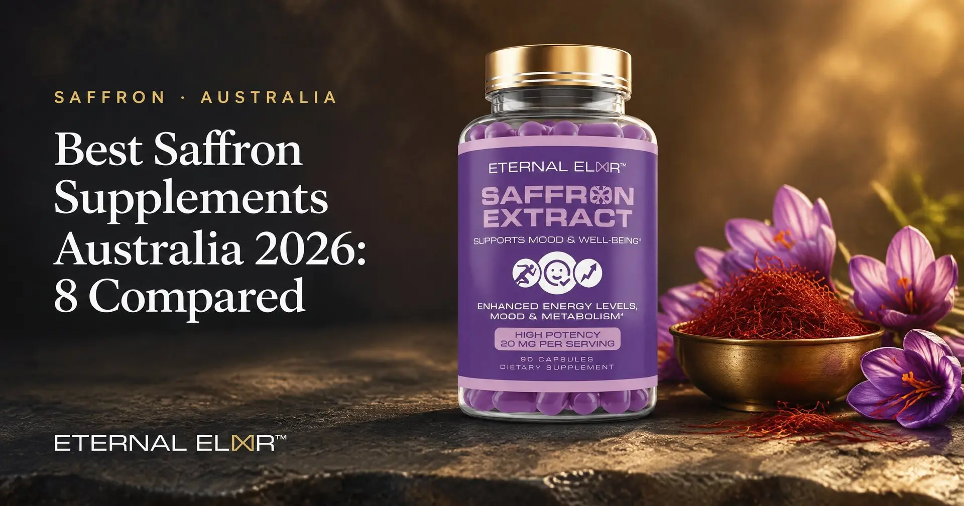Best Saffron Supplements Australia 2026: 8 Compared – Eternal Elixir Saffron Extract 30mg bottle