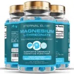 Three bottles of Eternal Elixir Magnesium L-Threonate showing front, ingredients and directions