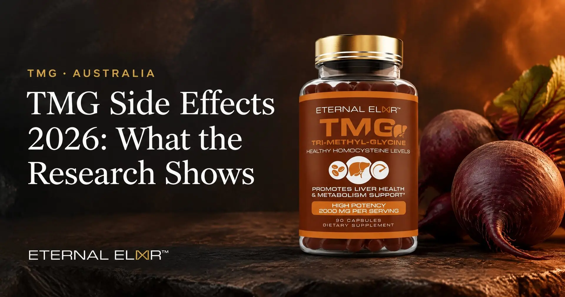 TMG Side Effects 2026: What the Research Shows – Eternal Elixir TMG 2000mg bottle