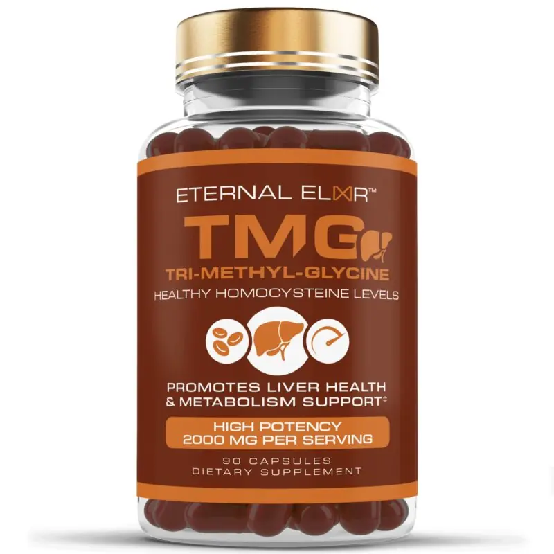 Eternal Elixir TMG Trimethylglycine 90 capsules bottle - TMG benefits for methylation and liver support