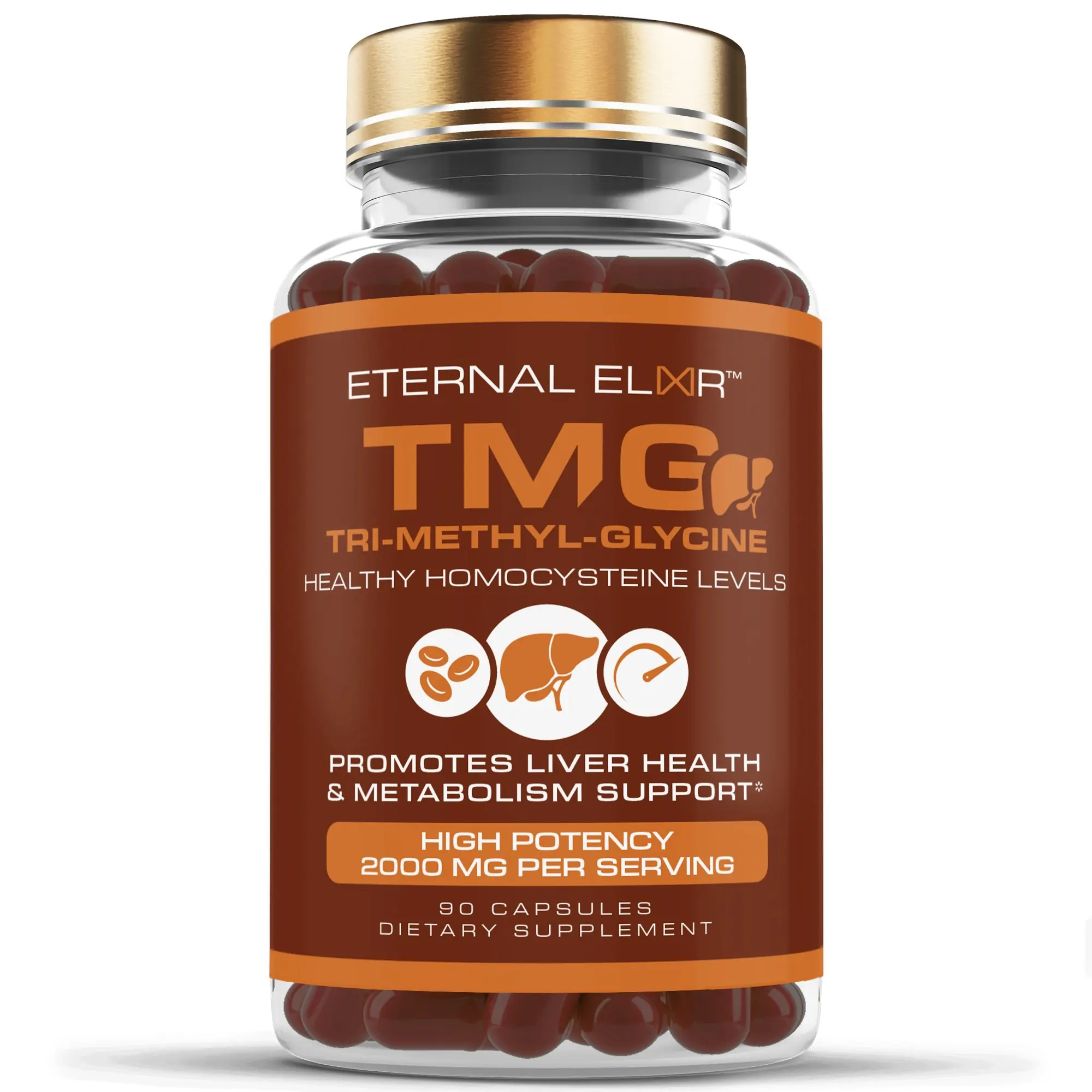 Eternal Elixir TMG Trimethylglycine 90 capsules bottle - TMG benefits for methylation and liver support