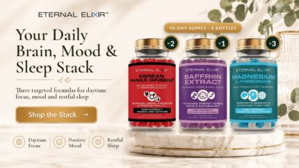 Brain, Mood & Sleep Stack: 90-Day Supply: 2 × Korean Panax Ginseng 1600mg, 1 × Saffron Extract (affron®) 30mg and 3 × Magnesium L-Threonate 2000mg