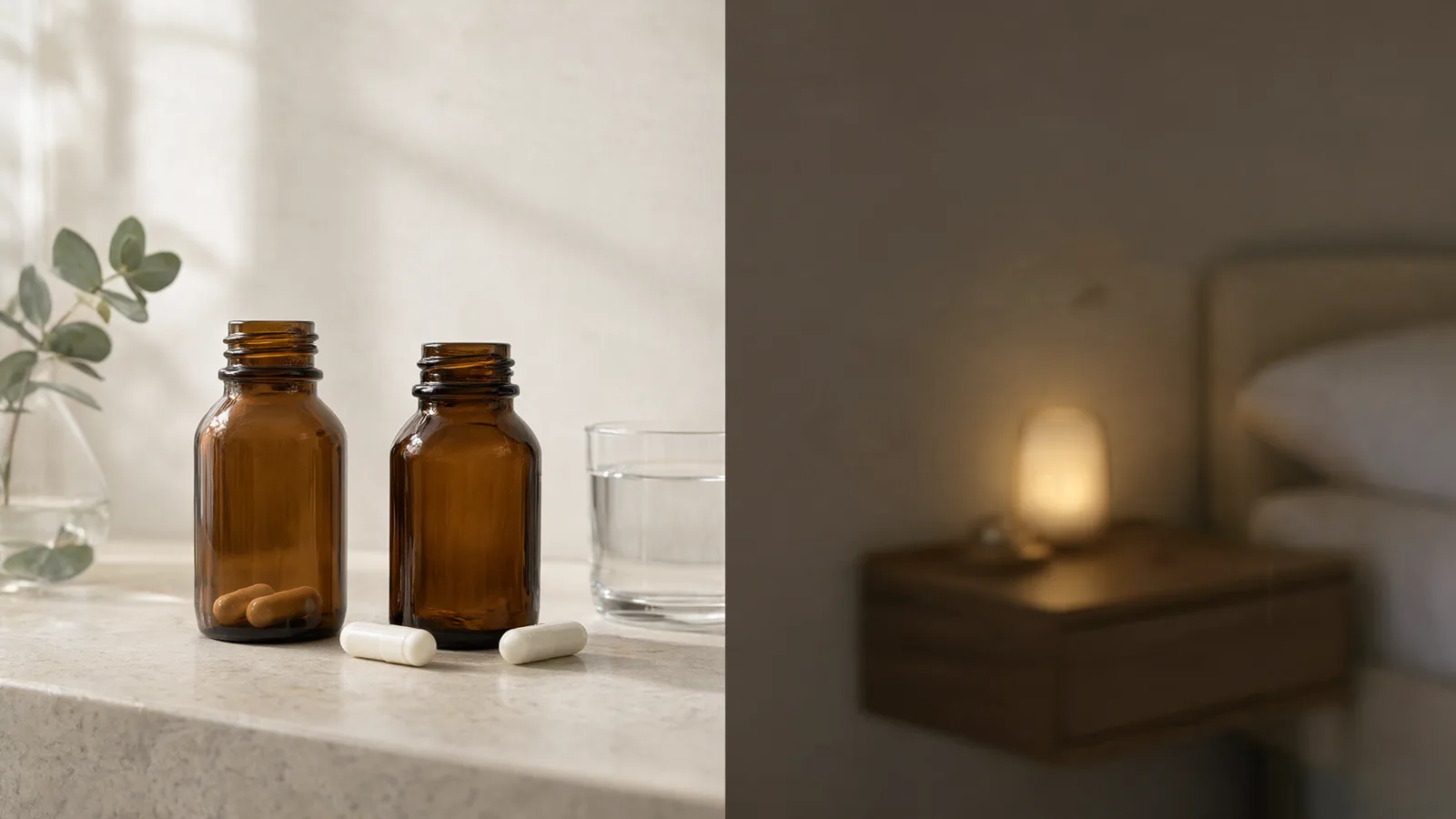 Magnesium glycinate and threonate together: two supplement bottles for a morning and evening routine