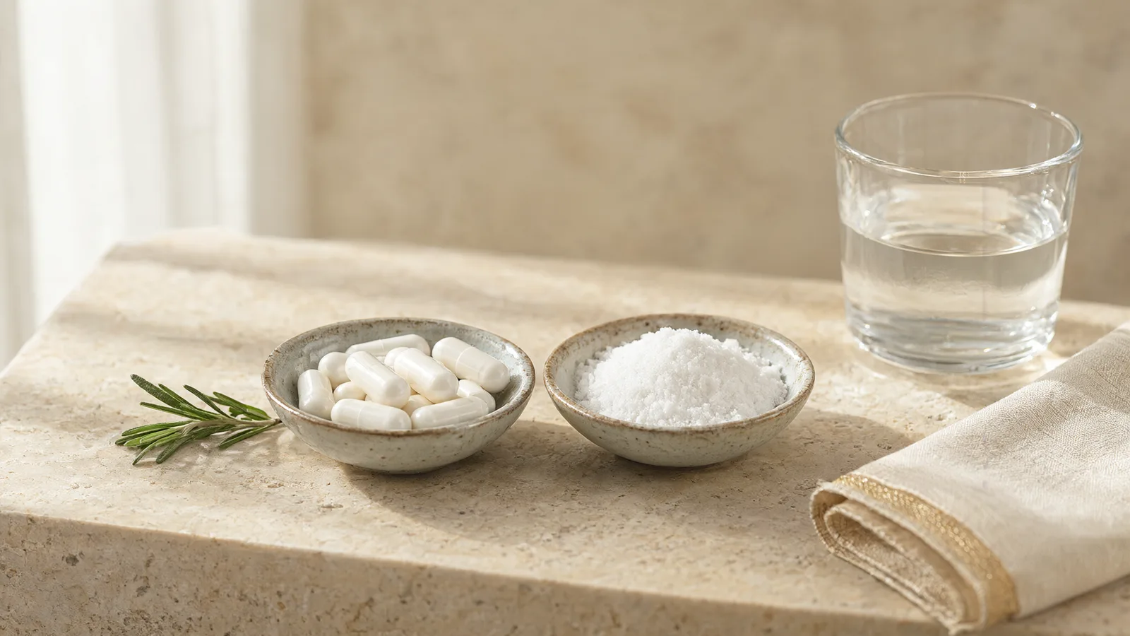 Magnesium L-threonate vs glycinate capsules and mineral powder side by side