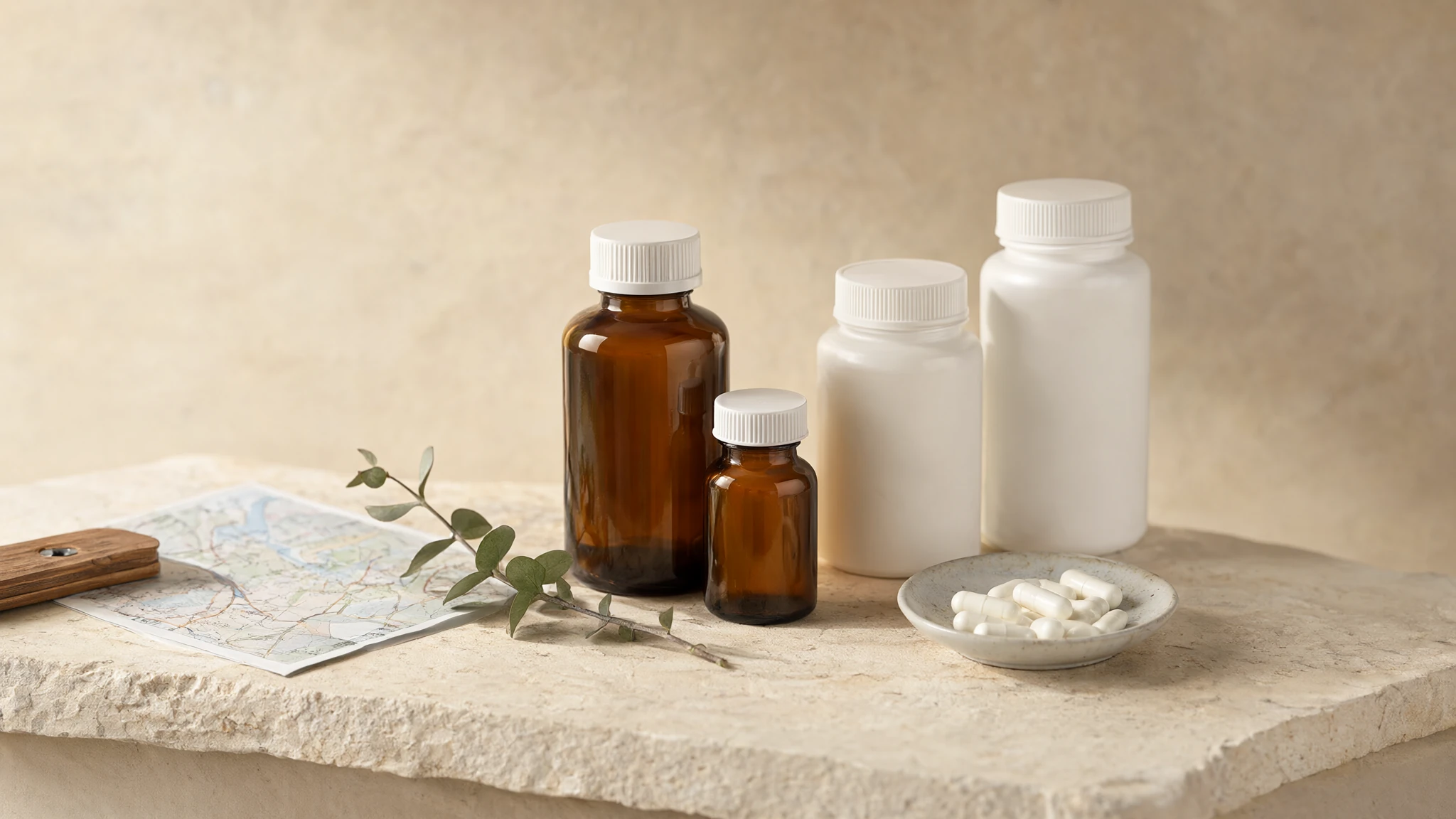 partiQlar Australia NMN and NR alternatives compared: amber and white supplement bottles with capsules